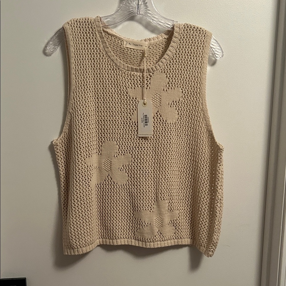 By Together Cream Sleeveless  Crochet Sweater